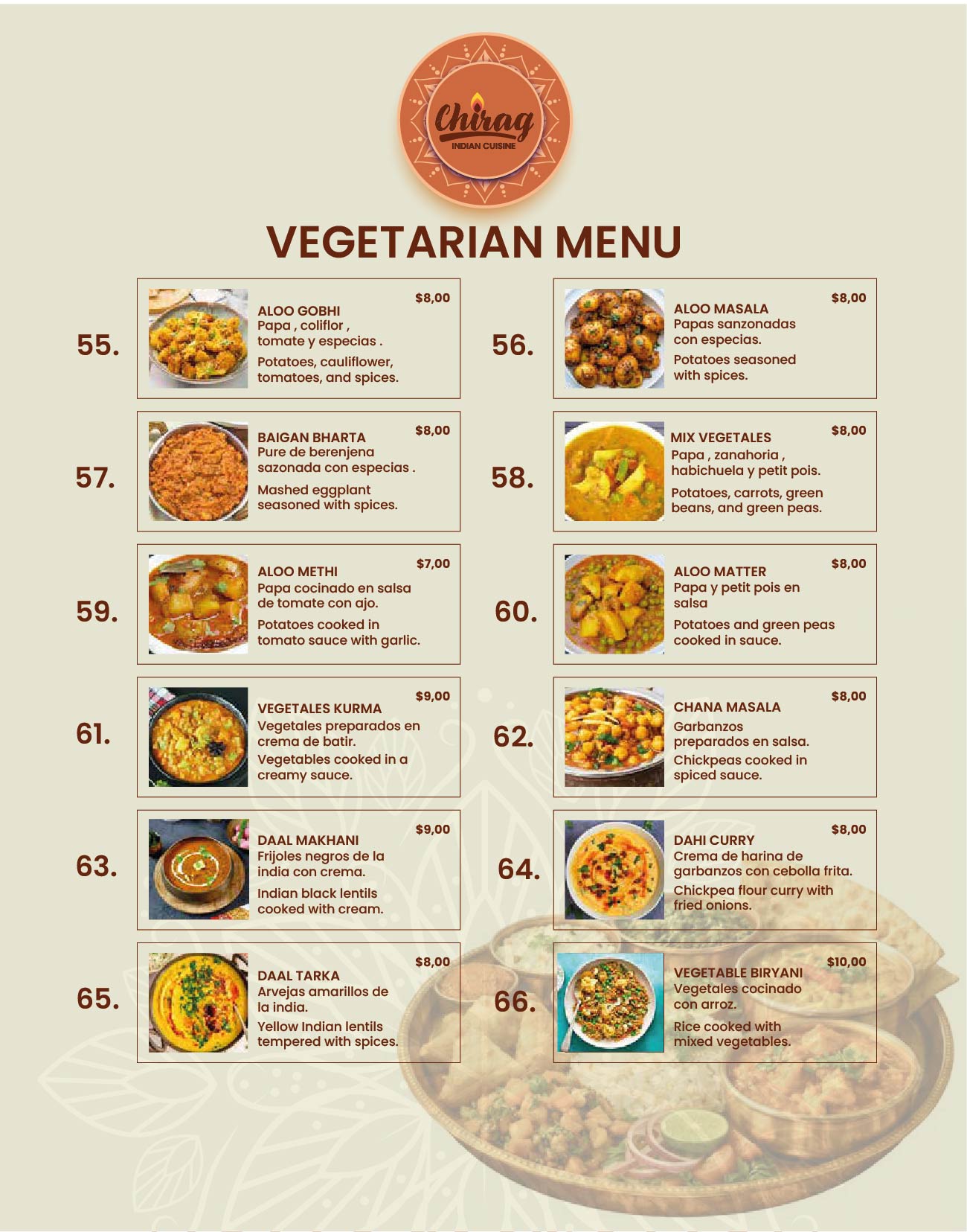 Hoja de Menú 08 - VEGETARIAN MENU